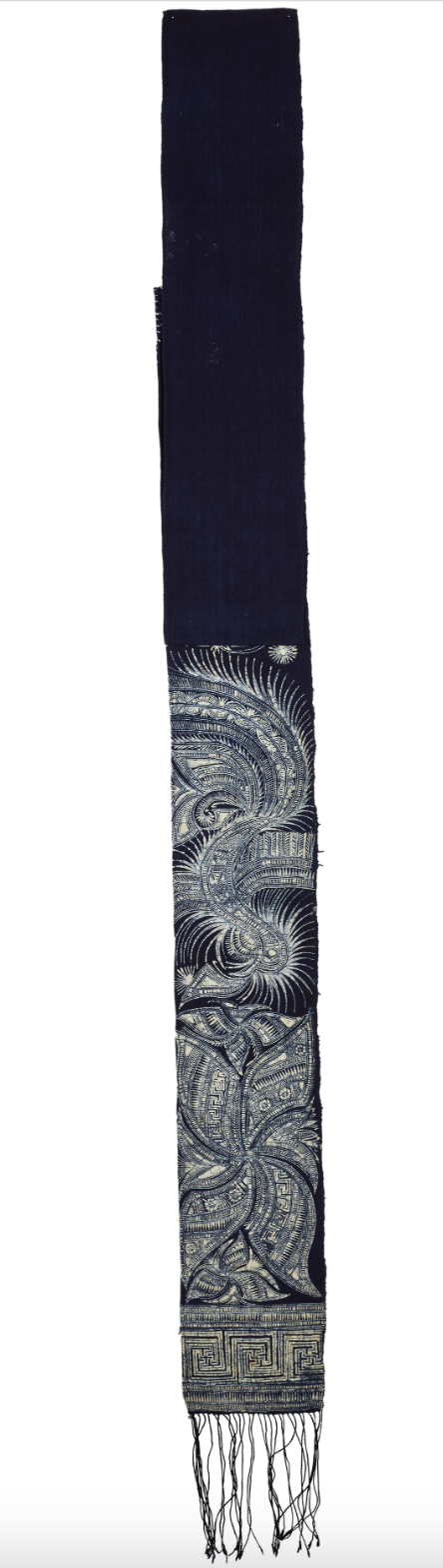 苗族凤鸟纹蜡染绑腿带