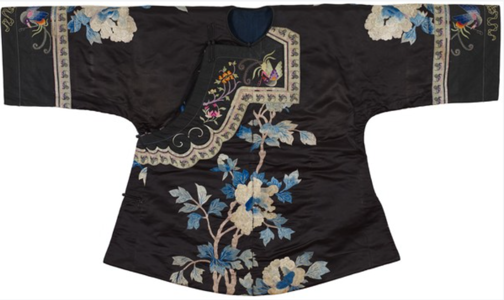 苗族黑缎刺绣无领大襟女上衣